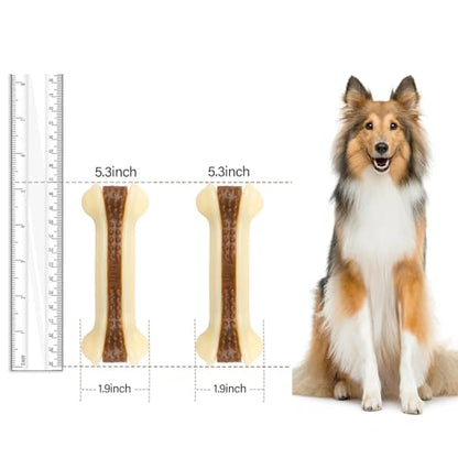 Dog Bones for Aggressive Chewers, 6 Pack Nylon Chew Toys, Real Beef Flavor, Durable Teething Toys for Medium/Small Dogs - size: Medium (6-Pack)
