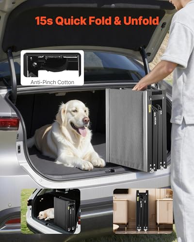 VEVOR Dog Ramp for Cars, 71" L x 20" W, Folding Pet Ramps for Medium & Large Dogs up to 250lbs, Pet Stair Ramp with Non-Slip Oxford Fabric Surface, Portable Outdoor Dog Car Ramps for SUV & Truck