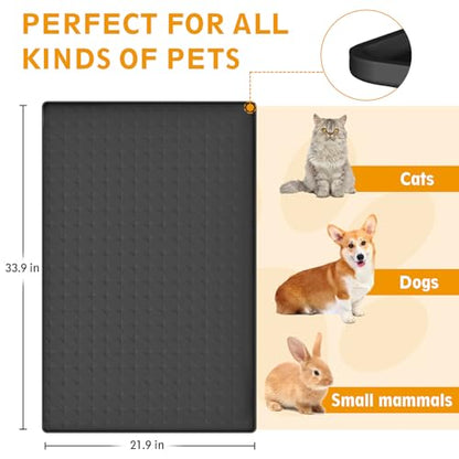 Extra Large Silicone Dog Food Mat 33.9"x21.9" – 0.27" Raised Edge Waterproof Pet Feeding Mat, Non-Slip Placemat for Multiple Bowls, Auto Feeders, Cat Fountains, Dishwasher Safe (Black/Gray) - color: Black