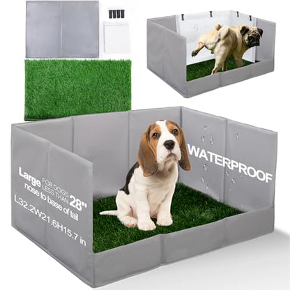 HQ4US 4LEGS Dog Grass Pad with Tray Foldable Dog Litter Box High Walls, Odor Free Artificial Grass for Dogs Potty, Pee Pad Holder, Seamless, No Assembly, Waterproof, Easy Clean, Portable for Travel - size: Large for Dog＜ 28" Length