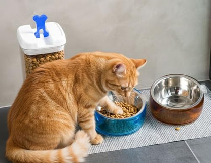Felli Pet Oblik Whisker Fatigue Cat Food Bowl Raised Stainless Steel Shallow Dish, Pet Design Anti Vomit Tilted Metal Plate Feeder Elevated Acrylic Base(Sapphire, 0.5 Cups Shallow Dish) - color: Sapphire, size: 0.5 Cups Shallow Dish
