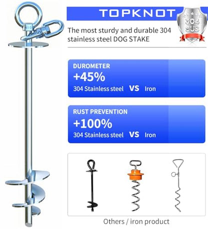 TOPKNOT 15FT Heavy Duty Stainless Steel Dog Tie Out Cable and Stake, 360 Swivel Dog Run, Rust Proof, Holds 2 Dogs Up to 200LBS, Ideal for Outdoor Camping and Yard Use - size: dog stake+15ft/200lbs