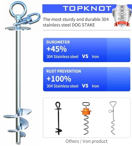 TOPKNOT Dog Tie Out Cable and Stake,with 20FT Heavy Duty Cable,360°Swivel Dog Run- No Tangle,Runner for Yard R- Up to 150LBS,Ideal for Outdoor Camping - size: dog stake+20ft/150lbs