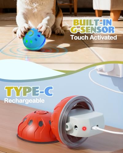 Zoomsnail 2 Pack Interactive Dog Ball Toy with Lights, BPA-Free Automatic Dog Balls with 2 Modes, Rechargeable Waterproof Rolling Ball for Small & Medium Breeds, Ideal Entertainment and Dog Gift Set
