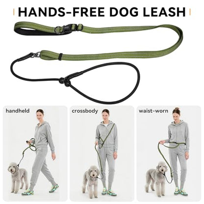 Hands Free Slip Lead Dog Leash, Crossbody & Waist Leash for Walking Running, No-Pull Dog Training Lead for Small & Medium Dogs, Multifunctional Adjustable Lead 4-8FT. (Army Green) - color: Army Green