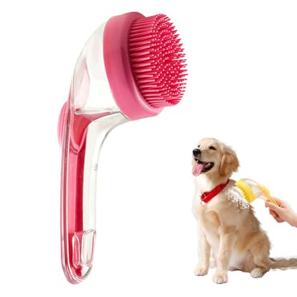 2025 New Pet Bath Brush, 2 in 1 Dog Bathing Grooming Massage Brush with Shampoo Dispenser, Dog Scrubber for Long Short Haired Dogs and Cats (Red) - color: Red