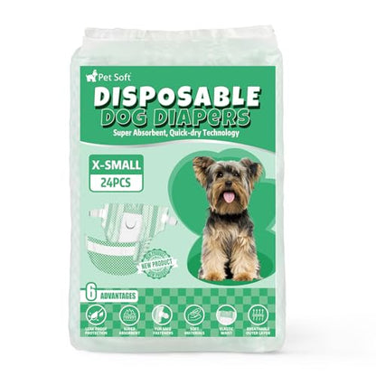 Pet Soft Female Dog Diapers - Disposable Puppy Diapers for Dogs & Cats, Ultra Absorbent Doggy in Heat Period or Urine Incontinence, 24pcs (XS, Green) - size: X-Small