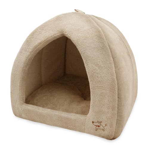 Best Pet Supplies Cat Bed for Indoor Cat, Domed Tent House with Removable Pillow, Covered Cat Cave for Small Dog, Puppies and All Breeds of Cats - Tan, 19 x 19 x H:19" - color: Tan, size: 19" x 19" x H:19"