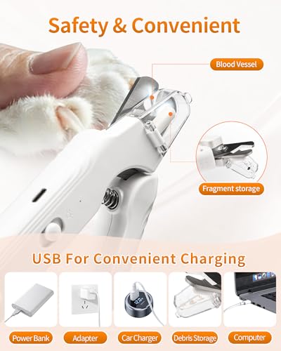 2-in-1 Cat & Dog Nail Clippers & Grinder with LED Light to Avoid the Quick | Quiet USB Rechargeable Pet Nail Trimmer with Safety Guard for Small Medium Large Pets