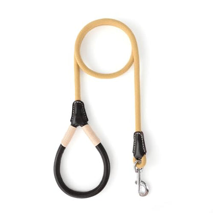 Mile High Life Dog Leash, Rope Leash with Genuine Leather Handle and Heavy Duty Metal Clasp, Great for Small Medium Large Dogs (Yellow, 4FT) - color: Leather Handle-Yellow, size: 48 Inch-1/2"