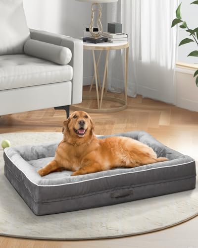 Upvilla Orthopedic Dog Bed XL, Four-Sided Cushioned Egg-Shaped Foam Dog Sofa, Waterproof Removable Cover, Pet Sofa Bed with Non-Slip Base, Extra Large Dog Bed,Gray - color: Gray, size: 46"L x 30"W x 7.5"Th