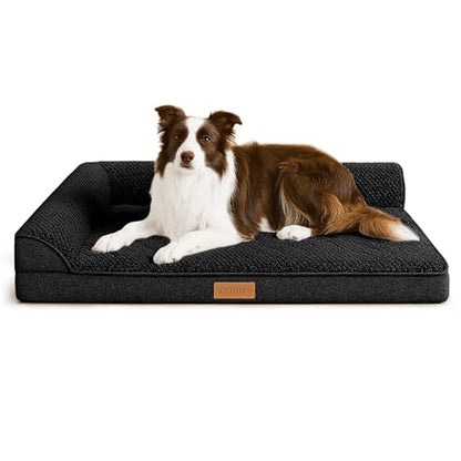 Orthopedic XL Dog Bed Large Sized Dog 48''X30'', Waterproof L Bolster Extra Large Egg Crate Foam Pet Crate Beds with Washable Removable Cover, Non-Slip Soft Pet Couch Mat, Black - color: Black, size: XXL:48x30x3.5 IN