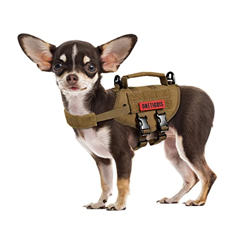 Tactical Dog Harness, Milltary Dog Vest with Durable Vertical Handle for XXS Puppy Dog Brown - color: Brown, size: XX-Small