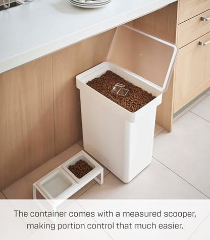 YAMAZAKI Home Tower Airtight Pet Food Storage Container - Cat And Dog Food Holder Bin With Transparent Lid And Handle - Extra Large - Polypropylene - 6.6 Gallons, 25 Liters - color: White, size: Extra Large