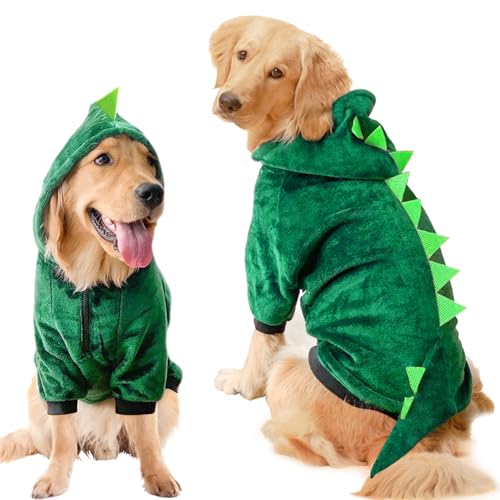 Idepet Large Dogs Halloween Dinosaur Costume Jacket Pet Dog Warm Fleece Winter Clothing Outfits Funny Apperal Golden Retriever Pitbull Clothes Hoodie (4XL) - size: 4XL
