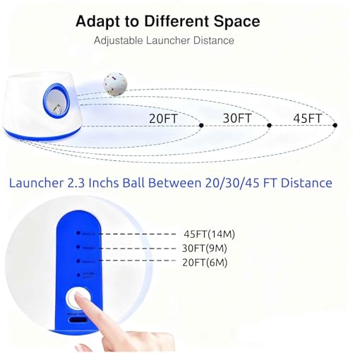 Automatic Dog Ball Launcher, Dog Ball Throw Launcher, 3 Adjustable Distance 20-45FT, with 6 2.3-inch ETPU Balls, for Small/Medium Dogs, Indoor and Outdoor Interactive Toys