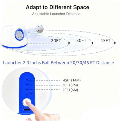Automatic Dog Ball Launcher, Dog Ball Throw Launcher, 3 Adjustable Distance 20-45FT, with 6 2.3-inch ETPU Balls, for Small/Medium Dogs, Indoor and Outdoor Interactive Toys