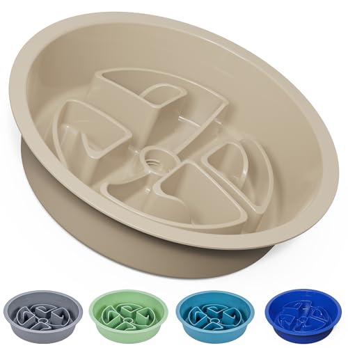 AVERYDAY Slow Feeder Dog Bowls for Large Breeds Fits Raised Feeding Station, Puzzle Dog Food Bowls to Slow Down Eating, Dogs Feeding Bowl with Non-Slip, Slows Feeder Pet Bowl for Wet and Dry Food - color: Slow Feeder Stone Beige, size: 2.5 Cup - Fit 7.5-7