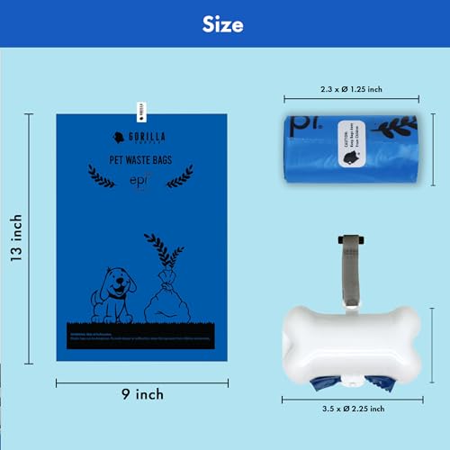 GORILLA SUPPLY 1000 Dog Poop Waste Bags with Dispenser and Leash Tie, 9" x 13", Blue, 1000 Count - color: Blue