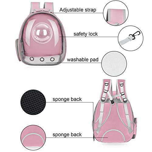 AJY Pet Clear Cat Backpack Carrier Bubble Breathable Foldable Pet Rucksack Carrier for Puppy Dog Cat Lightweight Cat Backpack Designed for Travel, Hiking, Walking & Outdoor Use - color: Pink