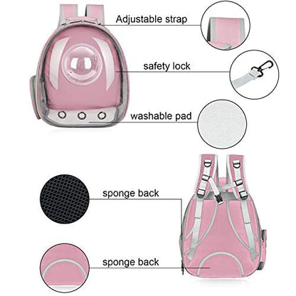 AJY Pet Clear Cat Backpack Carrier Bubble Breathable Foldable Pet Rucksack Carrier for Puppy Dog Cat Lightweight Cat Backpack Designed for Travel, Hiking, Walking & Outdoor Use - color: Pink