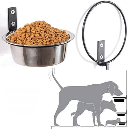 Wall Mounted Dog Bowl 8" Dia Adjustable Height Stainless Steel Elevated Pet Feeding Water Bowl for Medium & Large Dogs Cat Chicken Pig with Collapsible Stand Holder, 21 × 7.6cm