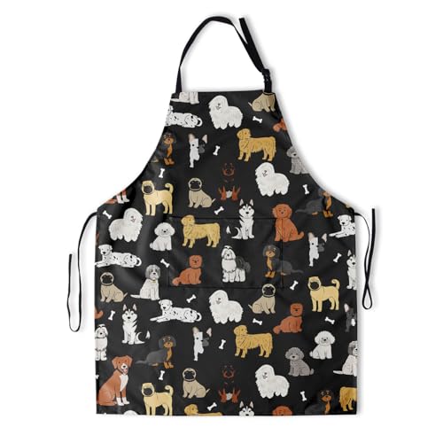 Sweetshow Cute Dog Apron with 2 Pockets and Adjustable Neck Waterproof Kitchen Cooking Dog Grooming Aprons for Women Men - color: Dog 2