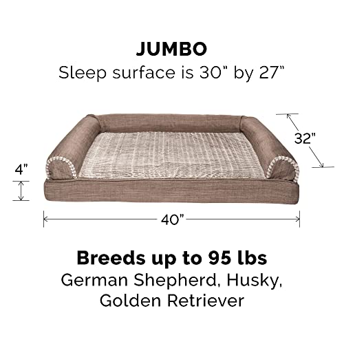Furhaven Replacement Dog Bed Cover Luxe Faux Fur & Performance Linen Sofa-Style, Machine Washable - Woodsmoke, Jumbo (X-Large) - color: Woodsmoke, size: Jumbo