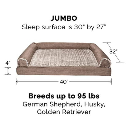 Furhaven Replacement Dog Bed Cover Luxe Faux Fur & Performance Linen Sofa-Style, Machine Washable - Woodsmoke, Jumbo (X-Large) - color: Woodsmoke, size: Jumbo