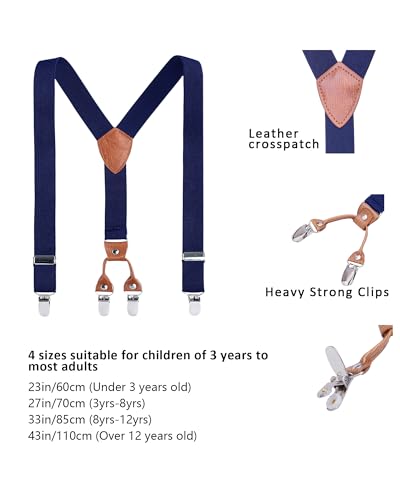 AWAYTR Kids Boys Adults Suspenders - 4 Sizes Sturdy Metal Clips Elastic Adjustable Suspender - color: Navy Blue, size: 43Inches (Over 12 Years)