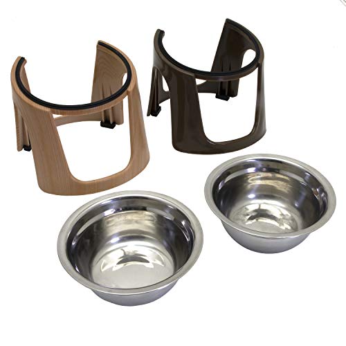 SportPet Food Bowls_Raised Stainless Steel Bowl_Gravity Feeder and Waterer,Brown