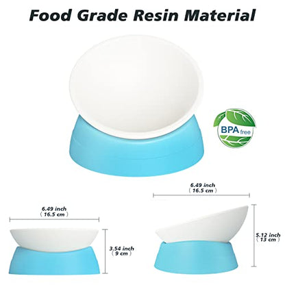 Elevated Cat Bowl, Adjustable Raised Slanted Food Bowl for Cats and Small Dogs, Wide Shallow PP Dish with TPR Non Slip Base, Whisker Friendly, 17 oz - color: Milky White, Light Blue