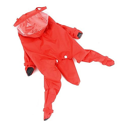 PAIDEFUL Small Dog Full Body Coverage Raincoat Solid Four-Leg Onesie Rain Jacket Waterproof Hoodie Puppy Clothes Button Lightweight Cats Costume, Red, M - color: red, size: M: Chest: 15.7", Back: 12.6"