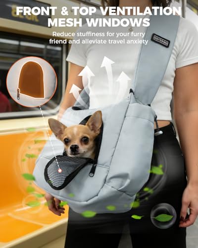Lightweight Pet Sling Carrier for Small Dogs up to 7 lb, Grey | Stylish, Versatile, Soft Dog Sling Carrier with Safety Buckle and Breathable Anti-Scratch Mesh for Travel