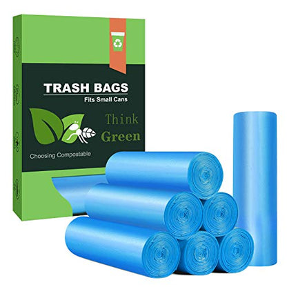 Small Trash Bags, AYOTEE 4-6 Gallon Compostable Garbage Bags, 4 Gallon Trash Bags, Unscented Leak Proof Biodegradable Bags Wastebasket Liners, Bathroom trash bags, Compost Bags (100 Counts, Blue)
