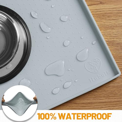 Hubulk Dog Feeding Mat,100% Waterproof Food Grade Silicone Pet Food and Water Bowl Placemat,Dishwasher, High Raised Edge to Prevent Spills,Nonslip Tray to Stop Messes on Floor（28"x18"x0.8", Mist） - color: Mist, size: 28"l X 18"w