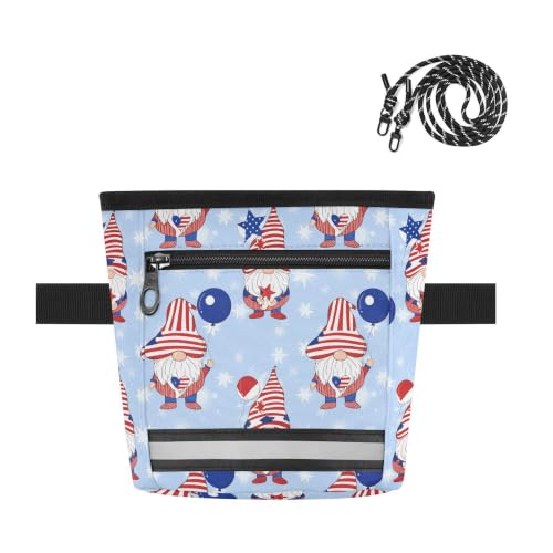 Independence Day Water-Resistant Dog Treat Pouch, 3 Ways to Wear Treat Bag with Magnetic Closure & Reflective Strip, Hands-Free for Pet Training, Walking