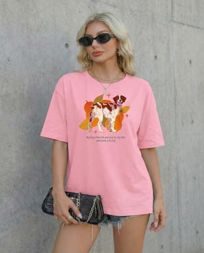 Aiyino Womens Funny Dog Graphic Tee Oversized Dog Lover Shirt | 100 Percent Cotton Soft Breathable Lightweight Everyday Comfort - color: Pink, size: Small
