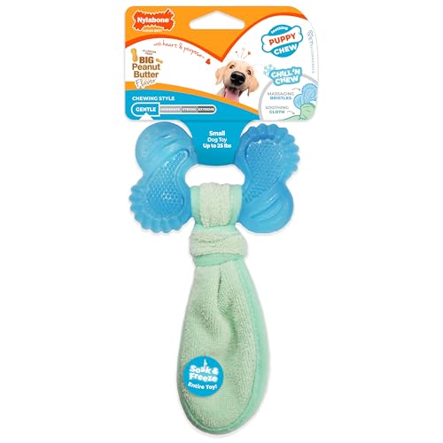 Nylabone Freezer Bone Puppy Chew Toy, Soothing Teething Toys for Puppies, Rubber & Terry Cloth, Peanut Butter Flavor, Small Dogs - Up to 25 lbs., 1 Count - size: Small