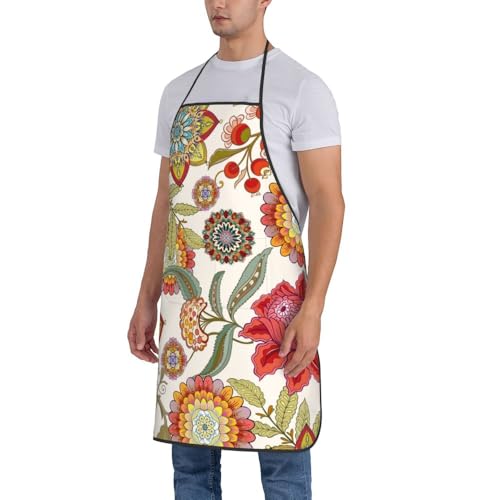 Women Men Bib Aprons Chef Cooking Apron With Pockets For Kitchen Grilling Bbq Painting Gardening - color: Boho Floral