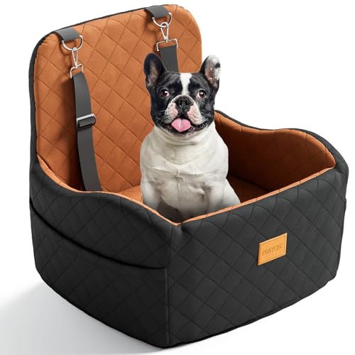 Dog Car Seat for Small/Medium Dogs Under 35lbs, Detachable & Washable Elevated Pet Travel Bed, 2 Storage Pockets & Safety Belt, Anti-Slip Base, Dog Booster Car Seat with Seamless Bottom Design