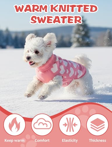 Dog Sweaters for Small Medium Large Dogs Cats,Turtleneck Cute Pattern Warm Soft Pet Clothes Boy Girl Cable Knit Doggy Autumn Coats Winter Puppy Outfits Cold Weather Jackets - color: Pink Heart, size: Small