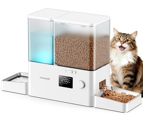 oneisall Automatic Cat Feeder and Water Dispenser, Cat Food Dispenser 36Cups/8.5L, 2-in-1 Large Capacity 5L Cat Feeder and 3.5L Gravity Water Dispenser for Pets, Timed Cat Feeder for Dry Food