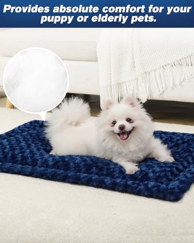 Washable Dog Bed Mat Crate Pad Soft Fluffy Pet Kennel Beds Dog Sleeping Mattress for Large Jumbo Medium Small Dogs, 42 x 28 Inch, Blue - color: Blue, size: 42.00" x 28.00" x 1.50"