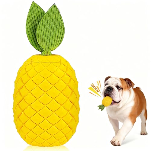 Pineapple Dog Toy for Aggressive Chewers, Tough Rubber | with Squeaker for Medium & Small Dogs, Puppy Teething Toy, Interactive Chew Toy, Helps Clean Teeth - size: Small