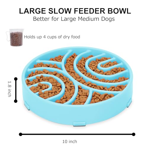 WHIPPY Slow Feeder Anti-Choking Maze Bowl - Anti-Slip Interactive Puzzle Feeder for Large Medium Dogs, Blue - color: blue