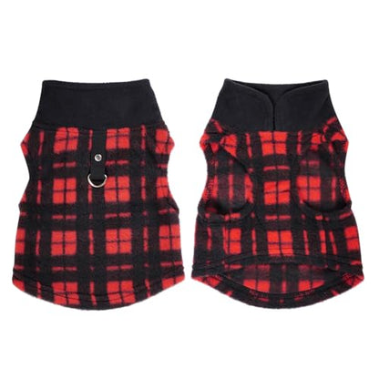 Rbenxia 1 PC Plaid Dog Sweaters with Leash Ring Soft Fleece Vest Dogs Pullover Warm Jacket Pet Dogs Clothes Winter Dog Outfits for Small Puppy Cat Pets (Black and Red, Large) - color: Black and Red, size: Large