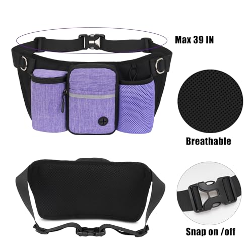 Hands Free Dog Leash, Adjustable Waist Belt, Reflective Stitching Leash with Double Padded Handles for Running, Hiking - color: Purple - 1 leash