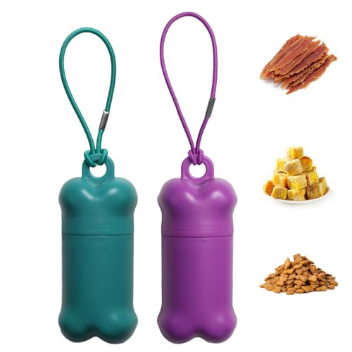 2 Pieces Portable Dog Training Treat Pouch, Mini Treat Holder Small Dog Treat Bag for Training and Walks, Waterproof Pet Snack Container(Purple&Green) - color: Purple&Green