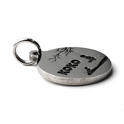 Deep Engraved Dog ID Tag Stainless Steel Personalized Customized Unique Pet ID Card Wolf Round (Swing S) - size: Swing S